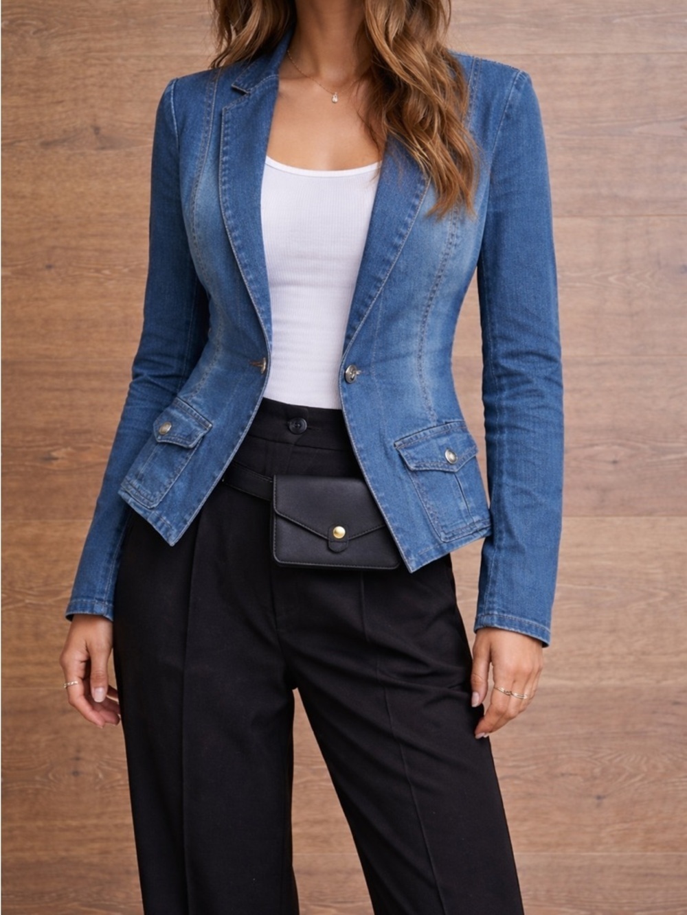 BCBG Max Azria Denim Blazer Tail Hem Structured Jacket XS/S Edgy Designer